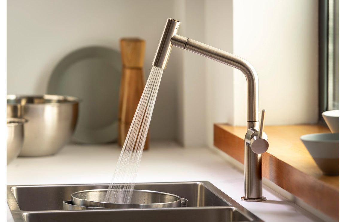 Abode Tubist T Single Lever Mixer Tap w/Pull Out - Brushed Nickel