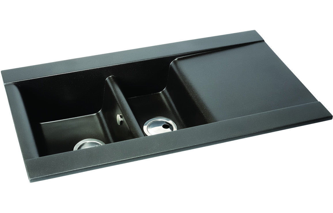 Abode Aspekt 1.5B & Drainer Granite Inset Sink - Black Metallic