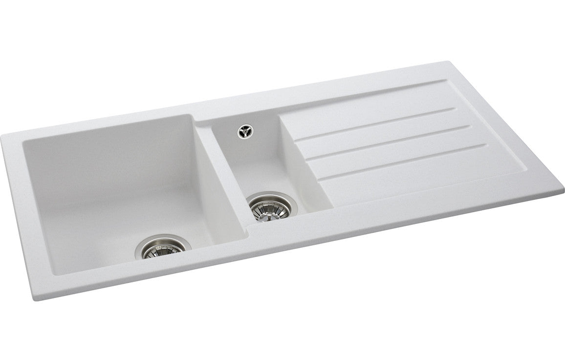 Abode Xcite 1.5B & Drainer Granite Inset Sink - Frost White