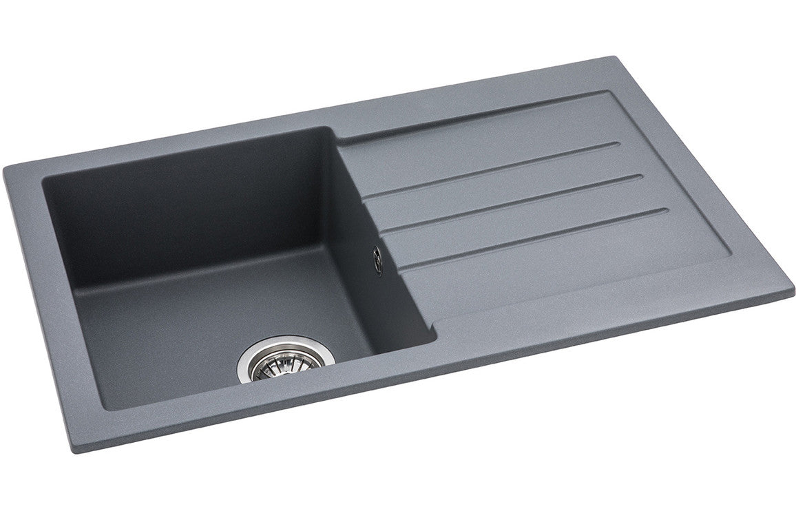 Abode Xcite 1B & Drainer Granite Inset Sink - Grey Metallic