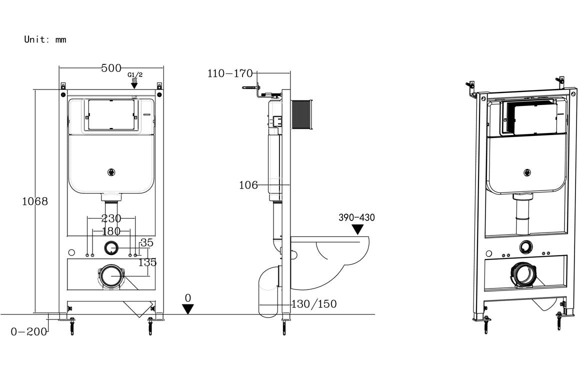 Wall Hung WC Frame (inc. Cistern)