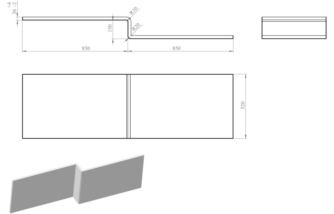 1700mm L Shape Front Bath Panel - White