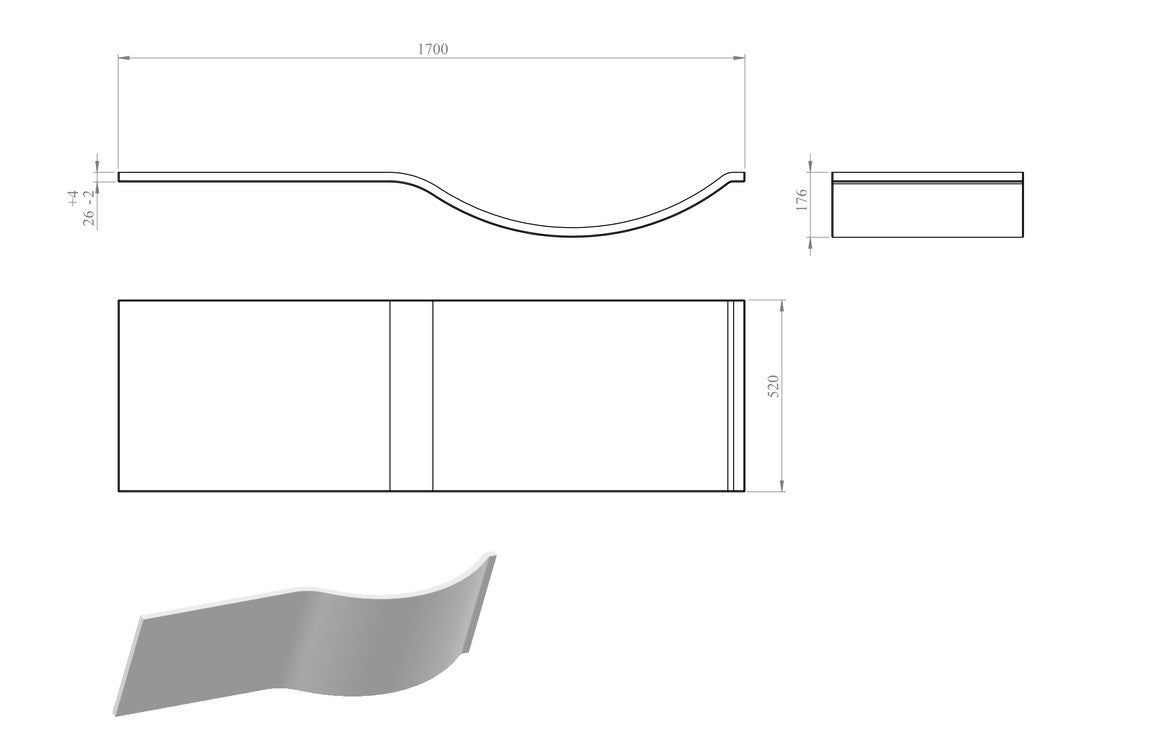 1700mm P Shape Front Bath Panel - White