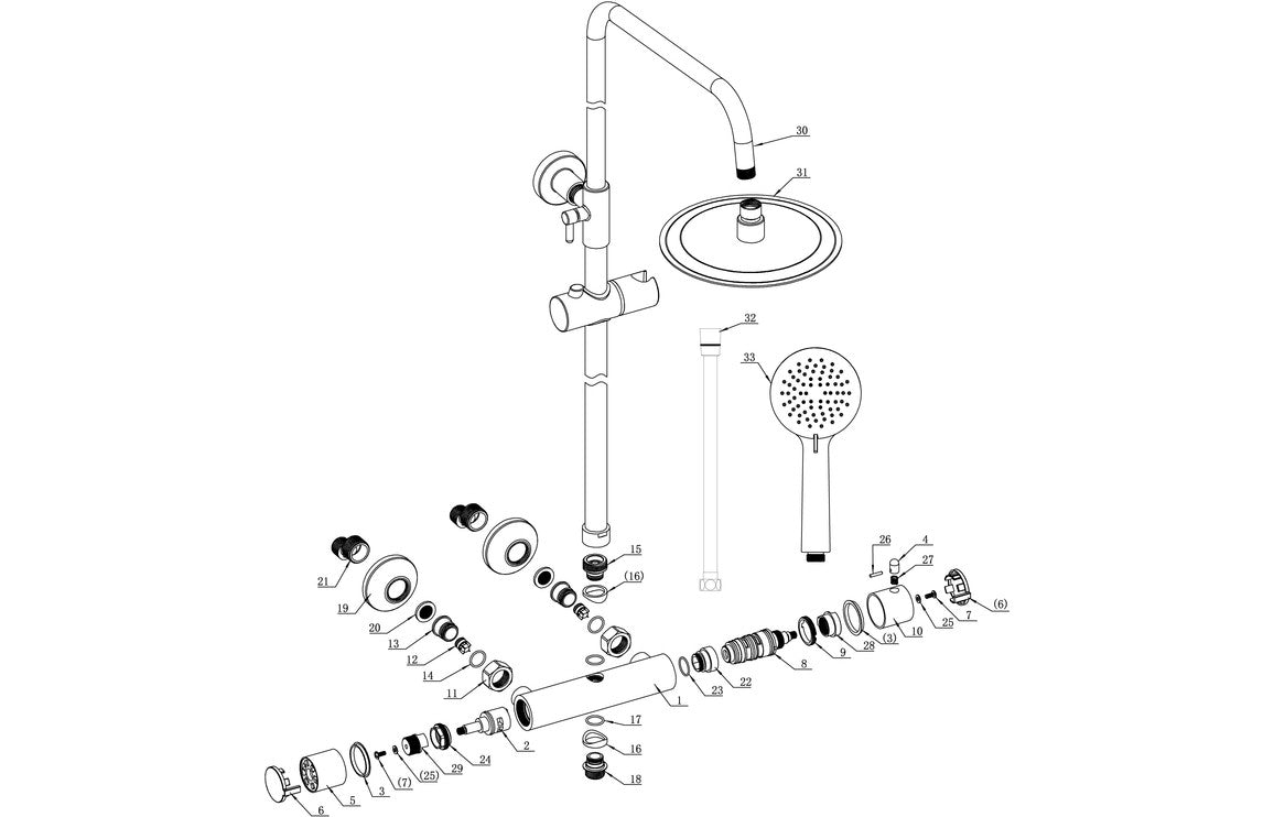 Round Thermostatic Bar Mixer w/Riser Kit - Brushed Brass