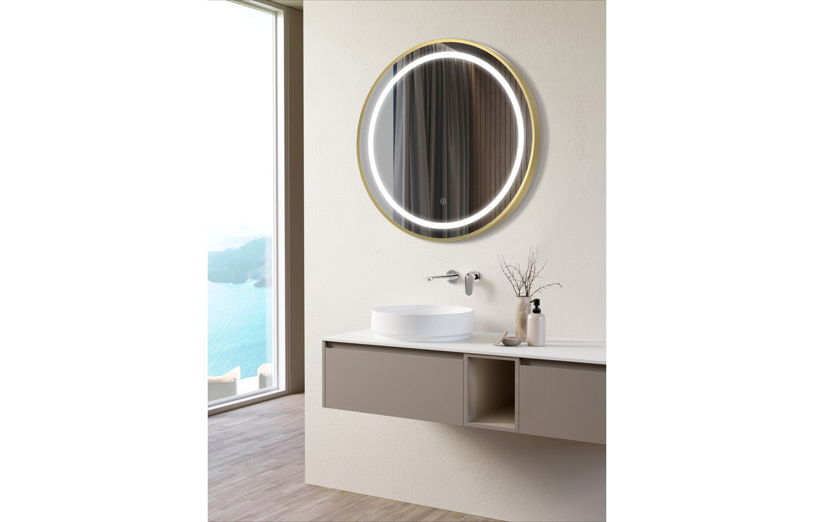 Lleida 600mm Round Front-Lit LED Mirror - Brushed Brass