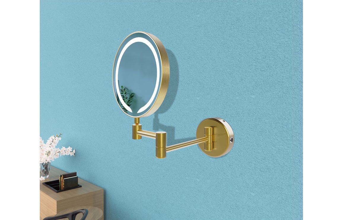 Fene Round LED Cosmetic Mirror - Brushed Brass