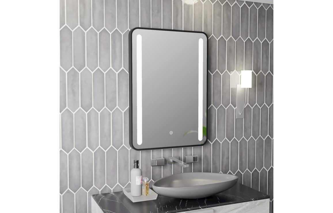 Frontera 500x700mm Rounded Front-Lit LED Mirror - Black