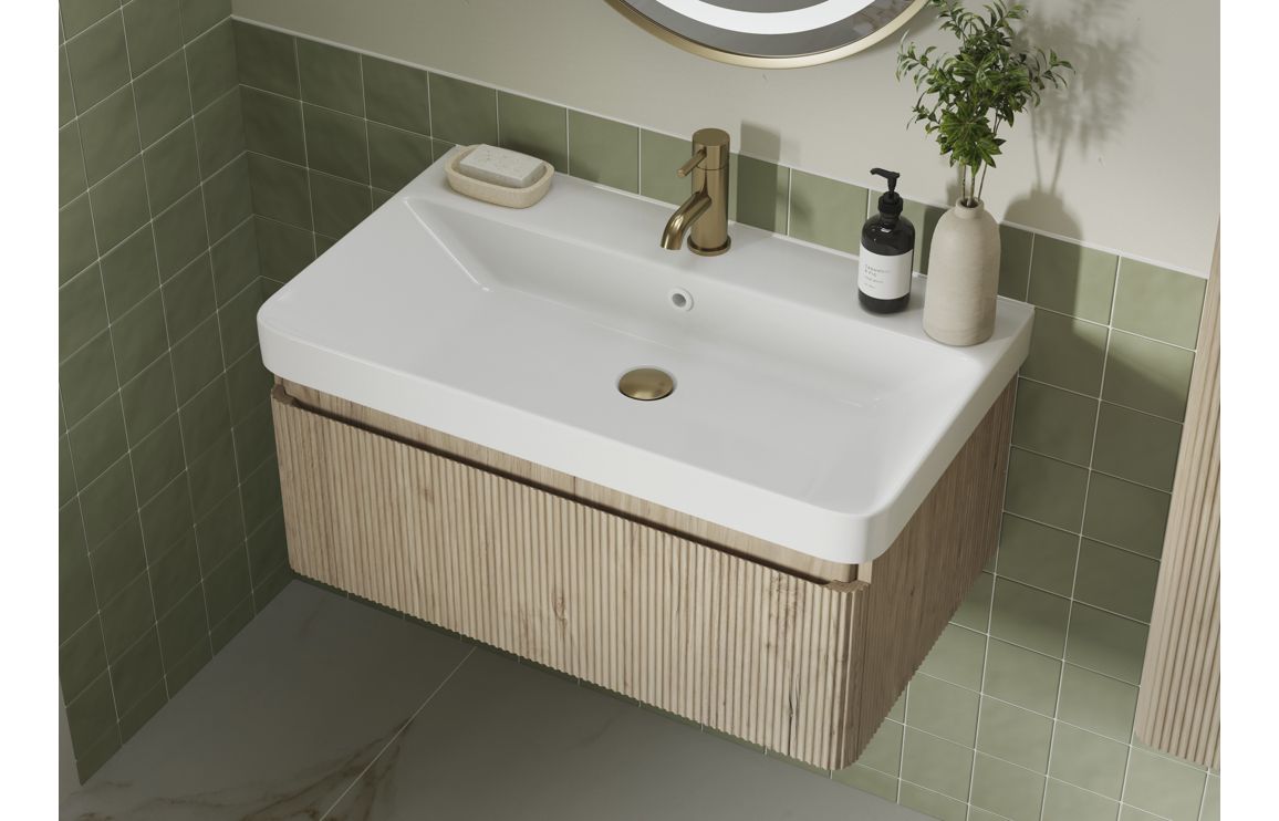 Laredo 805mm Wall Hung 1 Drawer Basin Unit & Basin - Textured Oak