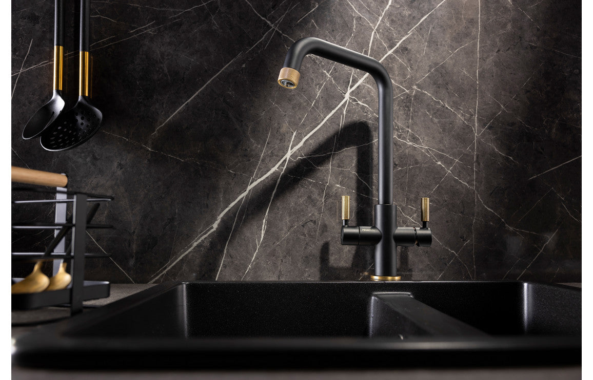 Abode Industria 3 IN 1 Monobloc Tap - Matt Black & Antique Brass