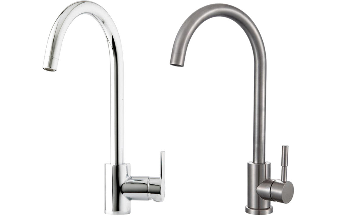 Prima Soho Single Lever Swan Neck Mixer Tap - Brushed Steel