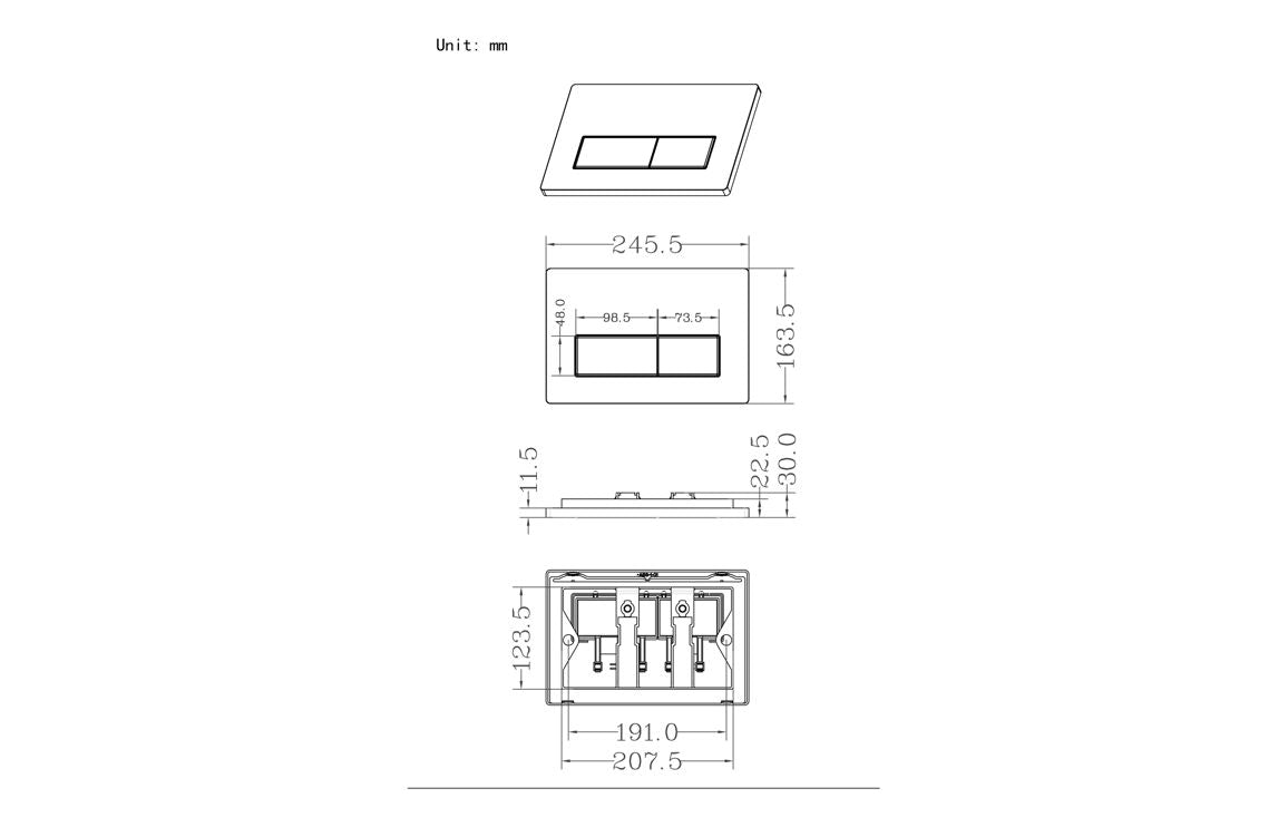 Rectangle Push Button Flushplate - Black