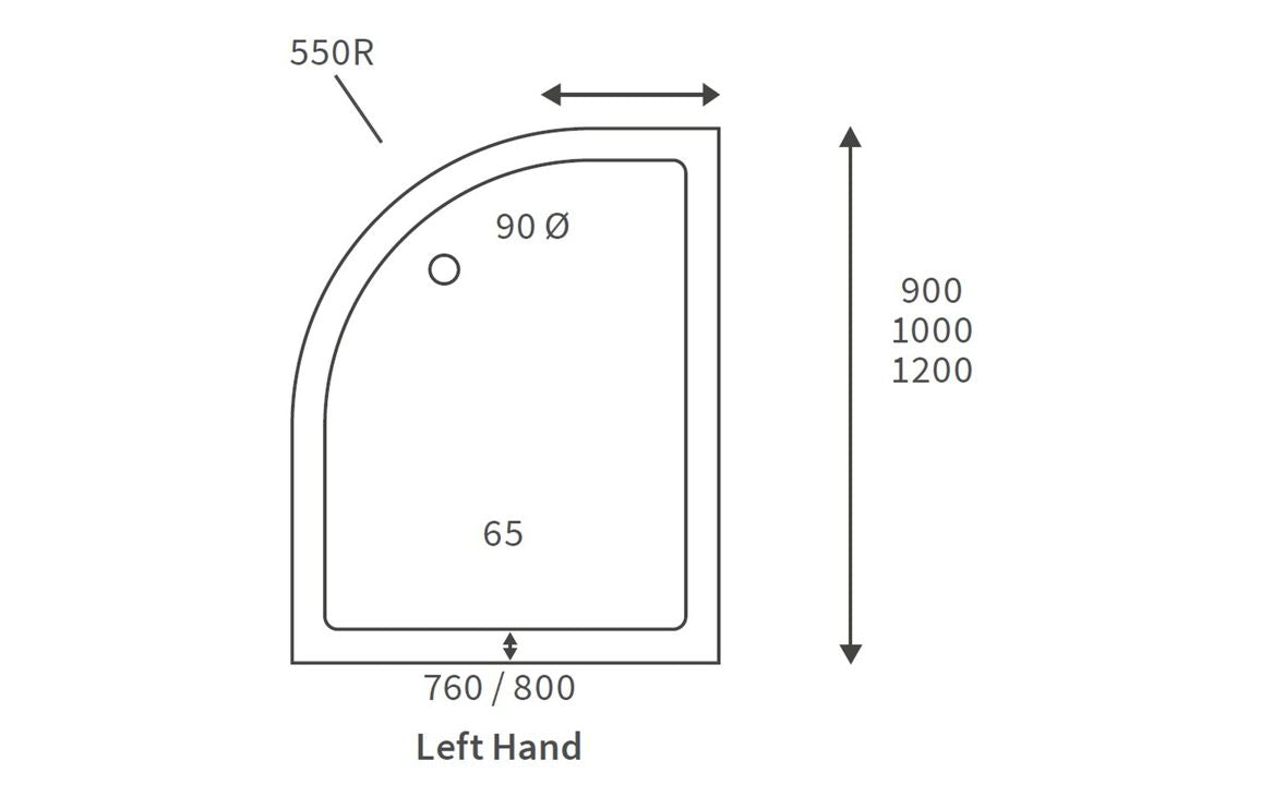 45mm Low Profile 1000x800mm Offset Quadrant Tray & Waste (LH)