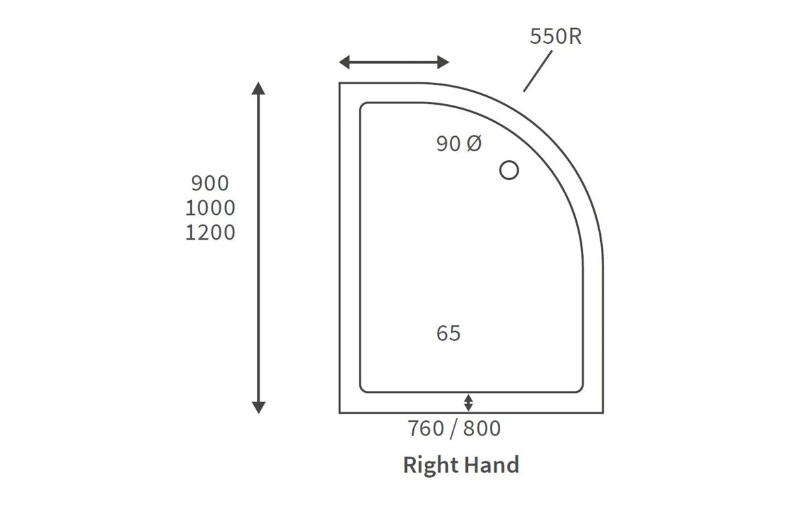 45mm Low Profile 1000x800mm Offset Quadrant Tray & Waste (RH)