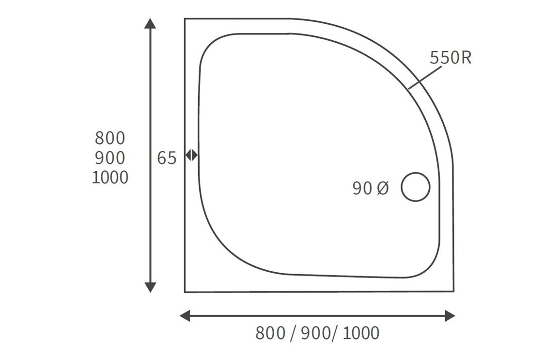 45mm Low Profile 1000mm Quadrant Tray & Waste