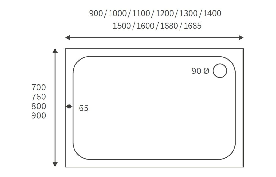 45mm Low Profile 1000x700mm Rectangular Tray & Waste