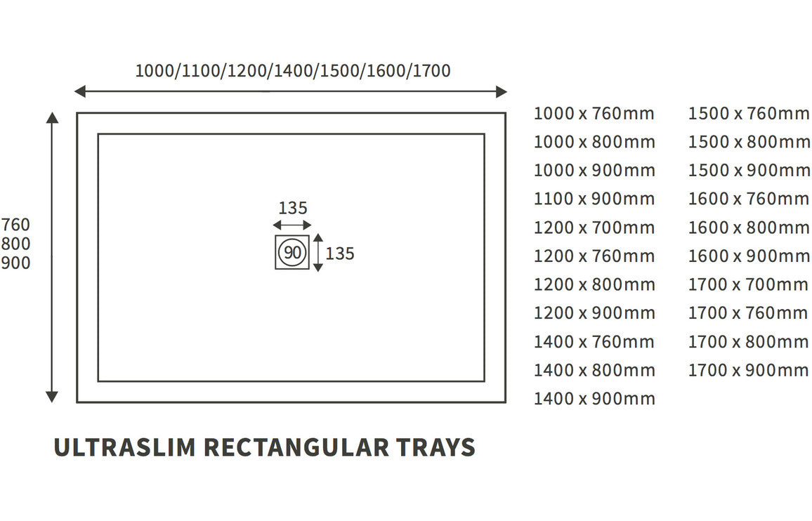 25mm Anti-Slip Ultra-Slim 1000x800mm Rectangular Tray & Waste