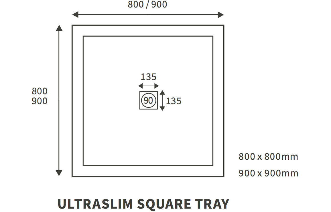 25mm Anti-Slip Ultra-Slim 800mm Square Tray & Waste