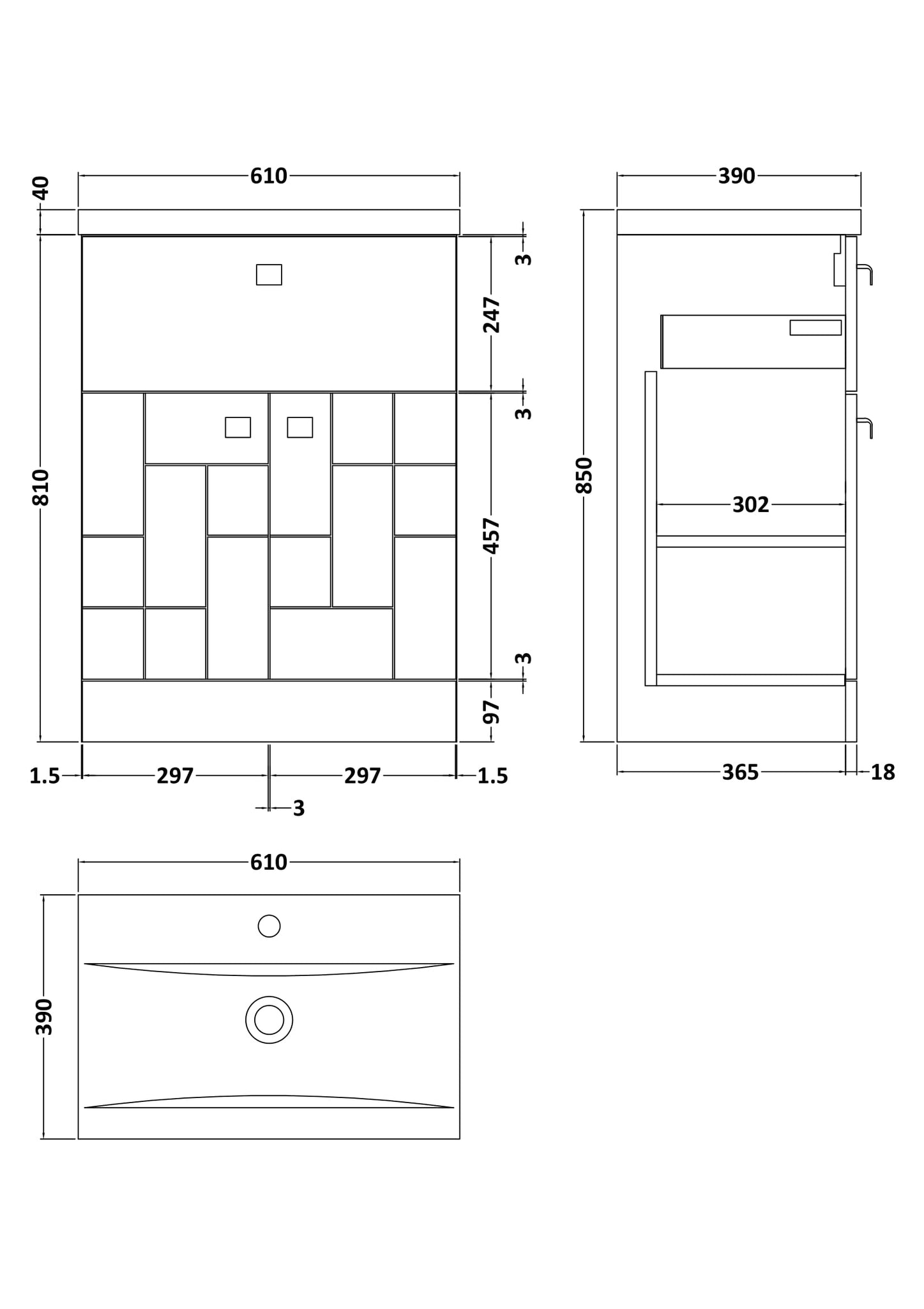Blocks  600mm Floor Standing 2-Door/Drawer Vanity Unit & Basin 1