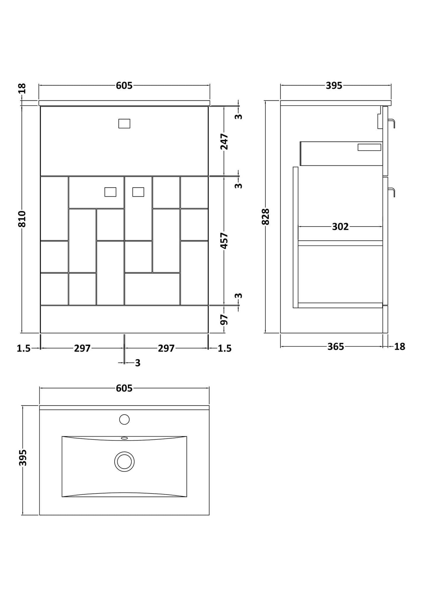 Blocks 600mm Floor Standing 2-Door/Drawer Vanity Unit & Basin 2