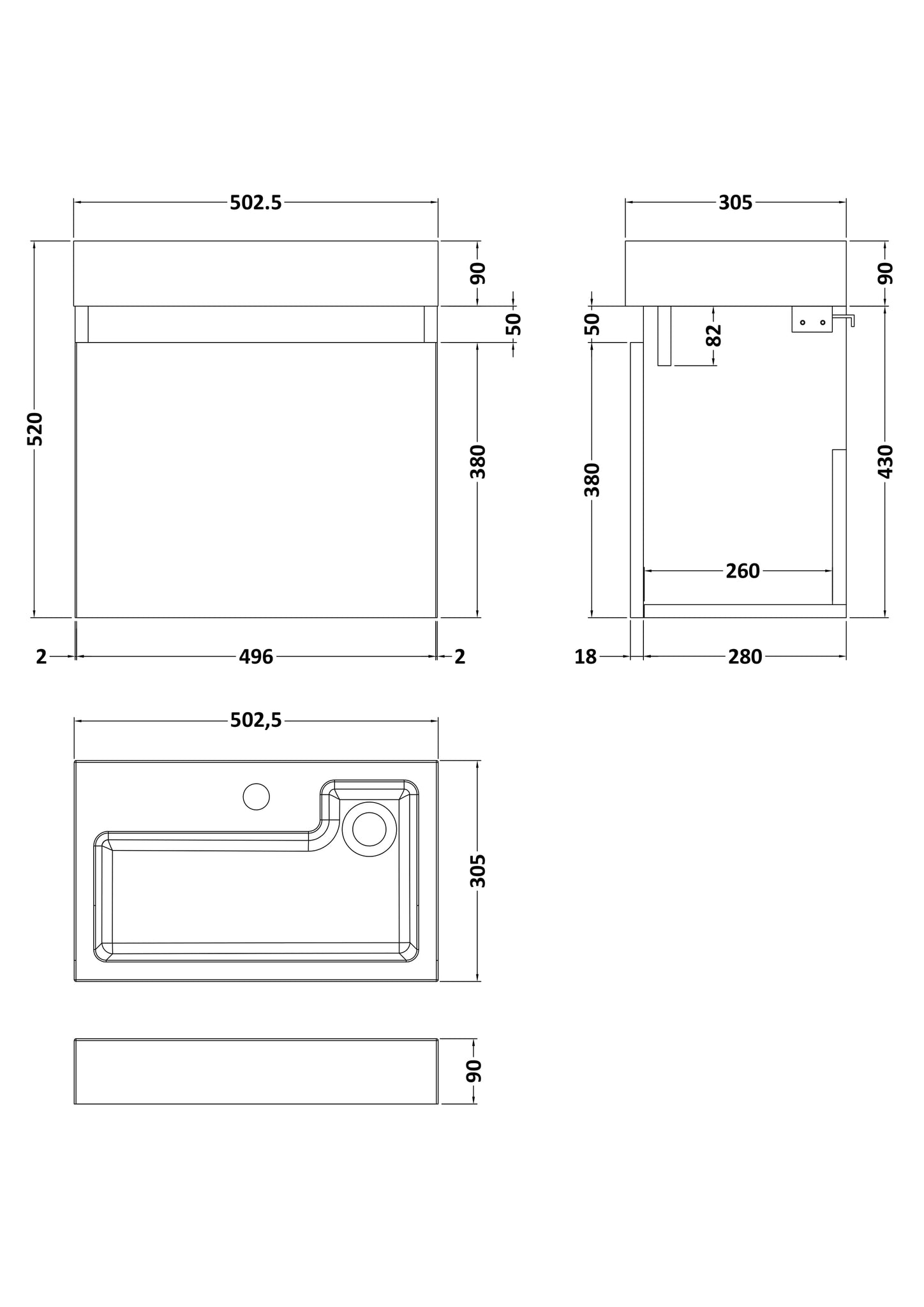 Merit Slimline 500mm Single Door Wall Hung Vanity and Basin
